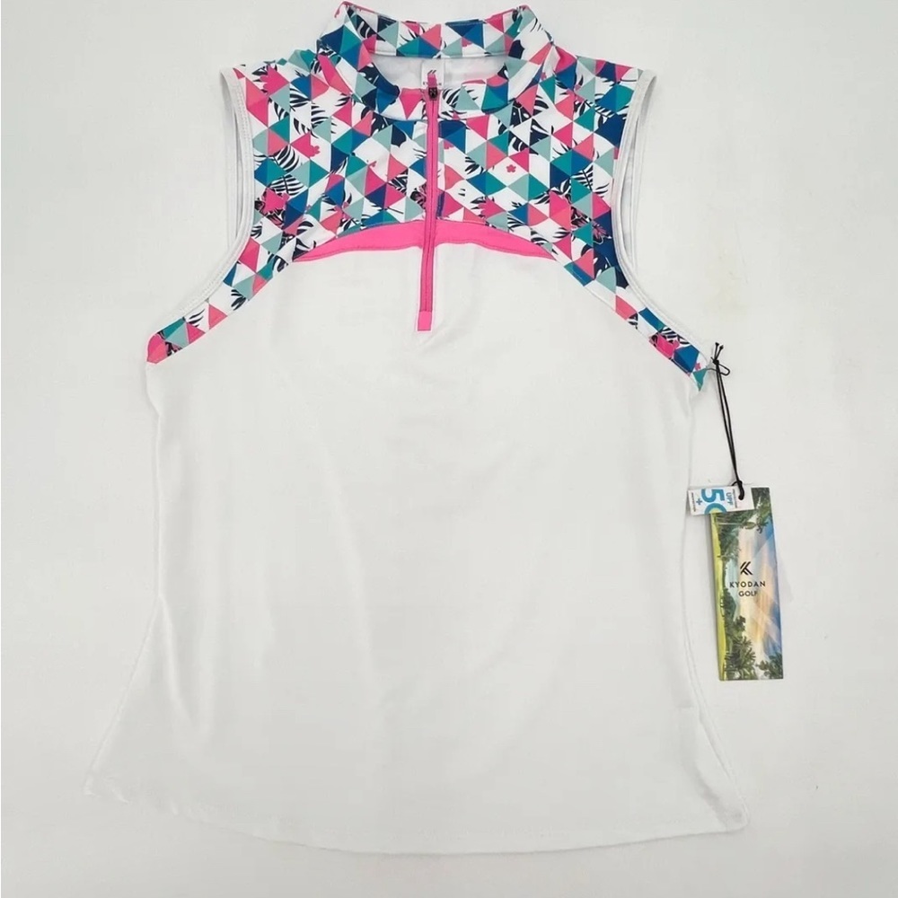 NEW Kyodan Golf Shirt Womens Small White Sleeveless 1/4 Zip Vented Golfing
